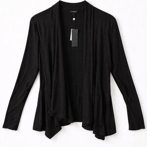 Talbots Waterfall Cardigan Open Front Draped Black Size S New